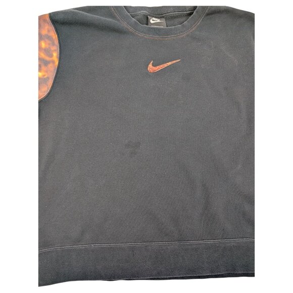 NIKE Center Swoosh Crew Neck sweatshirt Size M Black Fire Print Sleeve *READ - Picture 5 of 8